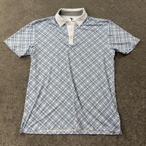 AndersonOrd Performance Polo Mens M Blue White Plaid Golf Shirt Short Sleeve